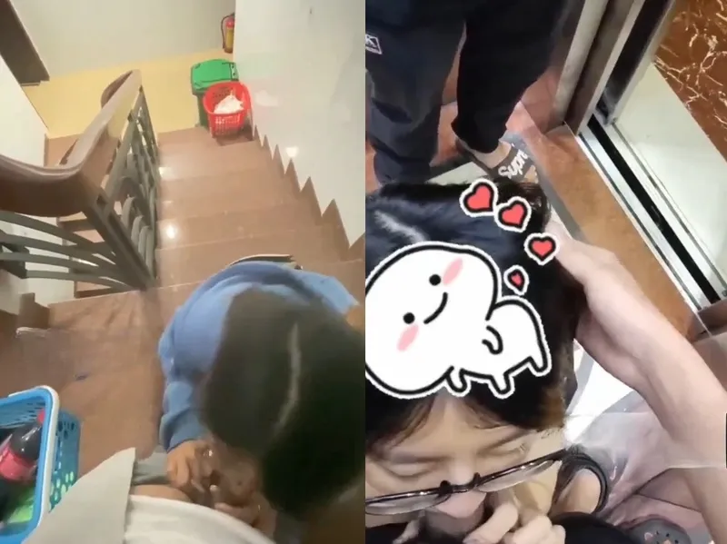 Em đang bú cu thì thang máy có người vào, vừa hồi hộp vừa nứng